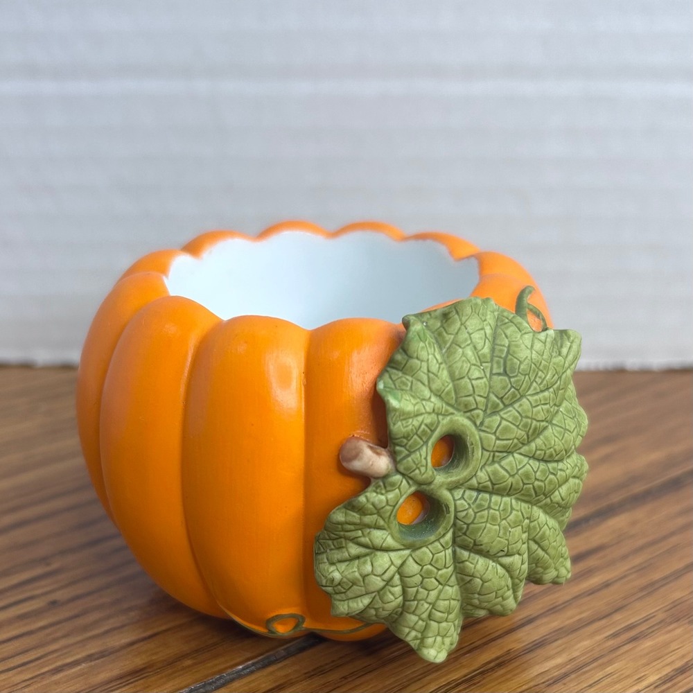 PartyLite Pumpkin Tea Light Candle Holder Orange Ceramic Fall Autumn Decor